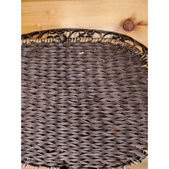 Metal and Wicker Serving Tray with Handles Distressed Farmhouse Decor Basket - Picture 6 of 16